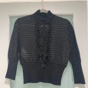 Alberta Ferretti Lace Ruffle Front Sweater
